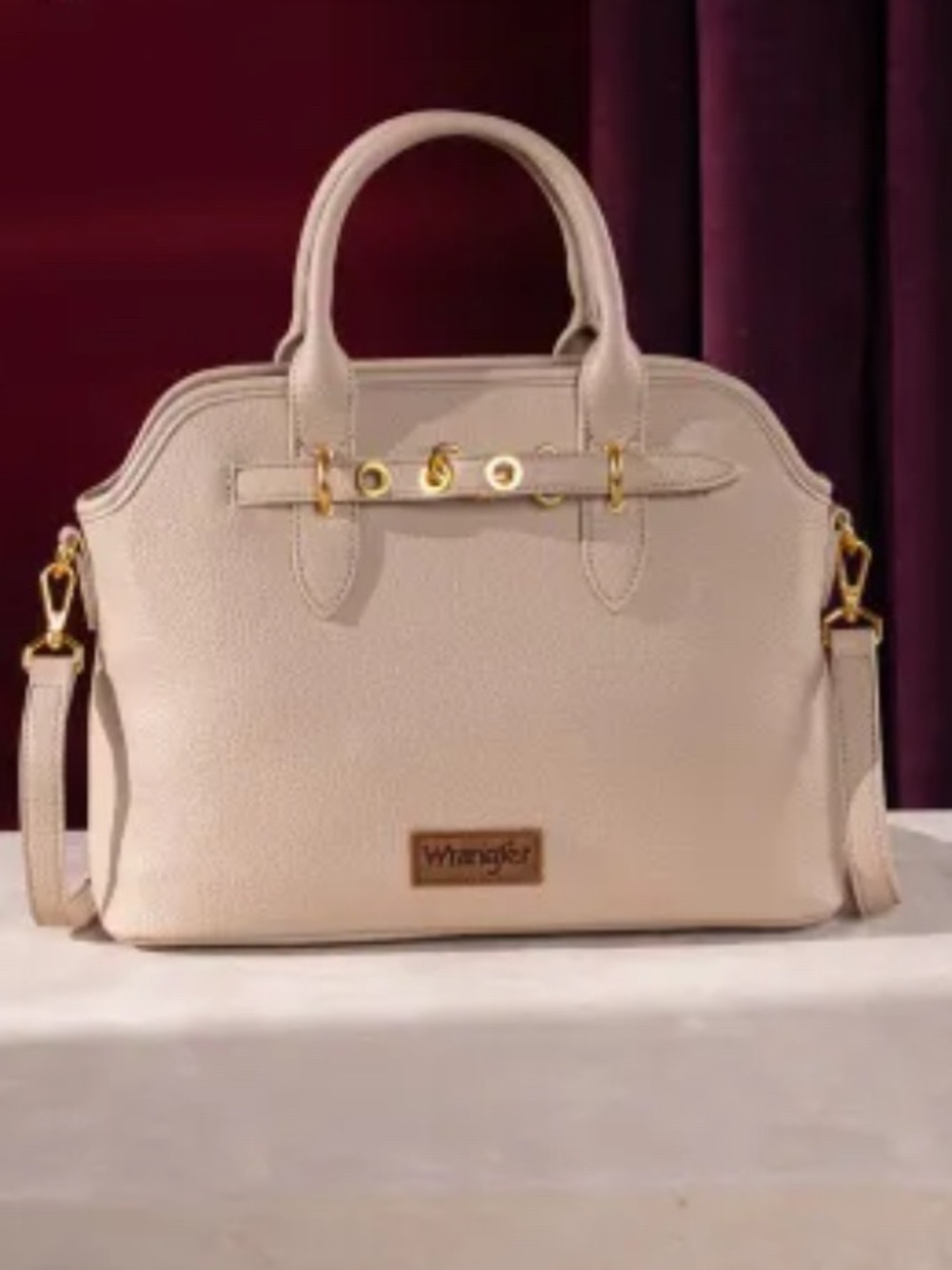 Wrangler Cream Pebbled Leather Satchel with Gold Hardware